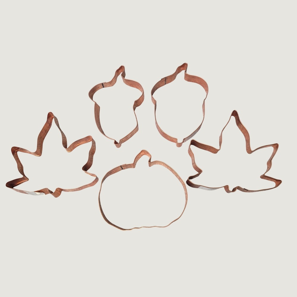 5pc Copper Fall Cookie Cutter Set Pumpkin Maple Leaf Acorn Thanksgiving Harvest